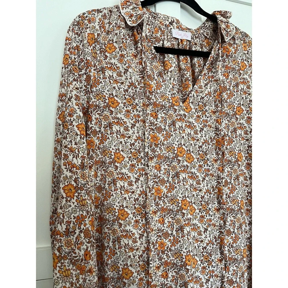 Pink Lily Women's Boho Dress Maxi Orange Floral Flowy Sz XS Cottagecore Country - Picture 4 of 11